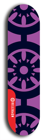 Skateboard deck: Limited edition, North American maple skateboard deck designed by underground artist BellyRash - available widths 7.5 to 8.5 inches in both mellow concave and steep concave shapes. Artwork: DHARMAMECHANIC logo brand popsicle-shaped deck 