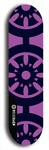 Skateboard deck: Limited edition, North American maple skateboard deck designed by underground artist BellyRash - available widths 7.5 to 8.5 inches in both mellow concave and steep concave shapes. Artwork: DHARMAMECHANIC logo brand popsicle-shaped deck 