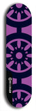 Skateboard deck: Limited edition, North American maple skateboard deck designed by underground artist BellyRash - available widths 7.5 to 8.5 inches in both mellow concave and steep concave shapes. Artwork: DHARMAMECHANIC logo brand popsicle-shaped deck 