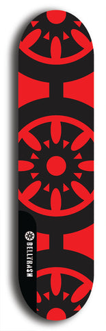 Skateboard deck: Limited edition, North American maple skateboard deck designed by underground artist BellyRash - available widths 7.5 to 8.5 inches in both mellow concave and steep concave shapes. Artwork: DHARMAMECHANIC logo brand popsicle-shaped deck 