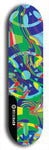 Skateboard deck: Limited edition, North American maple skateboard deck designed by underground artist BellyRash - available widths 7.5 to 8.5 inches in both mellow concave and steep concave shapes. Artwork: DHARMAMECHANIC logo brand popsicle-shaped deck 