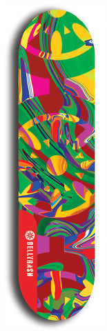 Skateboard deck: Limited edition, North American maple skateboard deck designed by underground artist BellyRash - available widths 7.5 to 8.5 inches in both mellow concave and steep concave shapes. Artwork: DHARMAMECHANIC logo brand popsicle-shaped deck 