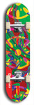 Skateboard deck: Limited edition, North American maple skateboard deck designed by underground artist BellyRash - available widths 7.5 to 8.5 inches in both mellow concave and steep concave shapes. Artwork: DHARMAMECHANIC logo brand popsicle-shaped deck 