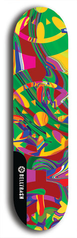 Skateboard deck: Limited edition, North American maple skateboard deck designed by underground artist BellyRash - available widths 7.5 to 8.5 inches in both mellow concave and steep concave shapes. Artwork: DHARMAMECHANIC logo brand popsicle-shaped deck 