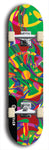 Skateboard deck: Limited edition, North American maple skateboard deck designed by underground artist BellyRash - available widths 7.5 to 8.5 inches in both mellow concave and steep concave shapes. Artwork: DHARMAMECHANIC logo brand popsicle-shaped deck 