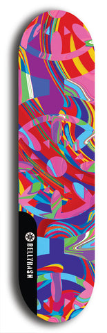 Skateboard deck: Limited edition, North American maple skateboard deck designed by underground artist BellyRash - available widths 7.5 to 8.5 inches in both mellow concave and steep concave shapes. Artwork: DHARMAMECHANIC logo brand popsicle-shaped deck 