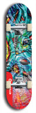 Limited edition, North American maple skateboard deck designed by underground artist BellyRash - available widths 7.5 to 8.5 inches in both mellow concave and steep concave shapes. Artwork: ABEX LIQUID brand popsicle-shaped with a multi-colored swirling patterned background