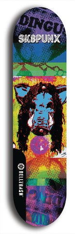 Skateboard deck: Limited edition, North American maple skateboard deck designed by underground artist BellyRash - available widths 7.5 to 8.5 inches in both mellow concave and steep concave shapes. Artwork: SK8PUNX logo brand popsicle-shaped deck