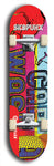 Skateboard deck: Limited edition, North American maple skateboard deck designed by underground artist BellyRash - available widths 7.5 to 8.5 inches in both mellow concave and steep concave shapes. Artwork: SK8PUNX logo brand popsicle-shaped deck