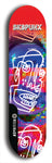 Skateboard deck: Limited edition, North American maple skateboard deck designed by underground artist BellyRash - available widths 7.5 to 8.5 inches in both mellow concave and steep concave shapes. Artwork: SK8PUNX logo brand popsicle-shaped deck