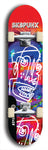 Skateboard deck: Limited edition, North American maple skateboard deck designed by underground artist BellyRash - available widths 7.5 to 8.5 inches in both mellow concave and steep concave shapes. Artwork: SK8PUNX logo brand popsicle-shaped deck