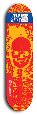 Skateboard deck: Limited edition, North American maple skateboard deck designed by underground artist BellyRash - available widths 7.5 to 8.5 inches in both mellow concave and steep concave shapes. Artwork: DEAD SAINT logo brand popsicle-shaped deck 