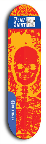 Skateboard deck: Limited edition, North American maple skateboard deck designed by underground artist BellyRash - available widths 7.5 to 8.5 inches in both mellow concave and steep concave shapes. Artwork: DEAD SAINT logo brand popsicle-shaped deck 