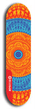 Skateboard deck: Limited edition, North American maple skateboard deck designed by underground artist BellyRash - available widths 7.5 to 8.5 inches in both mellow concave and steep concave shapes. Artwork: DHARMAMECHANIC logo brand popsicle-shaped deck 