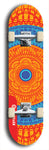 Skateboard deck: Limited edition, North American maple skateboard deck designed by underground artist BellyRash - available widths 7.5 to 8.5 inches in both mellow concave and steep concave shapes. Artwork: DHARMAMECHANIC logo brand popsicle-shaped deck 