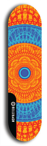 Skateboard deck: Limited edition, North American maple skateboard deck designed by underground artist BellyRash - available widths 7.5 to 8.5 inches in both mellow concave and steep concave shapes. Artwork: DHARMAMECHANIC logo brand popsicle-shaped deck 