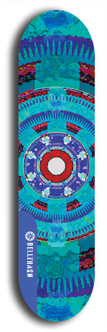 Skateboard deck: Limited edition, North American maple skateboard deck designed by underground artist BellyRash - available widths 7.5 to 8.5 inches in both mellow concave and steep concave shapes. Artwork: DHARMAMECHANIC logo brand popsicle-shaped deck 