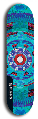 Skateboard deck: Limited edition, North American maple skateboard deck designed by underground artist BellyRash - available widths 7.5 to 8.5 inches in both mellow concave and steep concave shapes. Artwork: DHARMAMECHANIC logo brand popsicle-shaped deck 