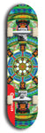 Skateboard deck: Limited edition, North American maple skateboard deck designed by underground artist BellyRash - available widths 7.5 to 8.5 inches in both mellow concave and steep concave shapes. Artwork: DHARMAMECHANIC logo brand popsicle-shaped deck 