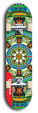 Skateboard deck: Limited edition, North American maple skateboard deck designed by underground artist BellyRash - available widths 7.5 to 8.5 inches in both mellow concave and steep concave shapes. Artwork: DHARMAMECHANIC logo brand popsicle-shaped deck 