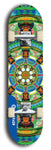 Skateboard deck: Limited edition, North American maple skateboard deck designed by underground artist BellyRash - available widths 7.5 to 8.5 inches in both mellow concave and steep concave shapes. Artwork: DHARMAMECHANIC logo brand popsicle-shaped deck 