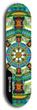 Skateboard deck: Limited edition, North American maple skateboard deck designed by underground artist BellyRash - available widths 7.5 to 8.5 inches in both mellow concave and steep concave shapes. Artwork: DHARMAMECHANIC logo brand popsicle-shaped deck 