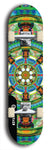 Skateboard deck: Limited edition, North American maple skateboard deck designed by underground artist BellyRash - available widths 7.5 to 8.5 inches in both mellow concave and steep concave shapes. Artwork: DHARMAMECHANIC logo brand popsicle-shaped deck 