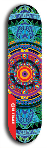 Skateboard deck: Limited edition, North American maple skateboard deck designed by underground artist BellyRash - available widths 7.5 to 8.5 inches in both mellow concave and steep concave shapes. Artwork: DHARMAMECHANIC logo brand popsicle-shaped deck 