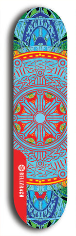 Skateboard deck: Limited edition, North American maple skateboard deck designed by underground artist BellyRash - available widths 7.5 to 8.5 inches in both mellow concave and steep concave shapes. Artwork: DHARMAMECHANIC logo brand popsicle-shaped deck 