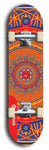 Skateboard deck: Limited edition, North American maple skateboard deck designed by underground artist BellyRash - available widths 7.5 to 8.5 inches in both mellow concave and steep concave shapes. Artwork: DHARMAMECHANIC logo brand popsicle-shaped deck 