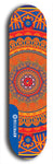 Skateboard deck: Limited edition, North American maple skateboard deck designed by underground artist BellyRash - available widths 7.5 to 8.5 inches in both mellow concave and steep concave shapes. Artwork: DHARMAMECHANIC logo brand popsicle-shaped deck 