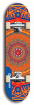 Skateboard deck: Limited edition, North American maple skateboard deck designed by underground artist BellyRash - available widths 7.5 to 8.5 inches in both mellow concave and steep concave shapes. Artwork: DHARMAMECHANIC logo brand popsicle-shaped deck 