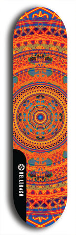 Skateboard deck: Limited edition, North American maple skateboard deck designed by underground artist BellyRash - available widths 7.5 to 8.5 inches in both mellow concave and steep concave shapes. Artwork: DHARMAMECHANIC logo brand popsicle-shaped deck 