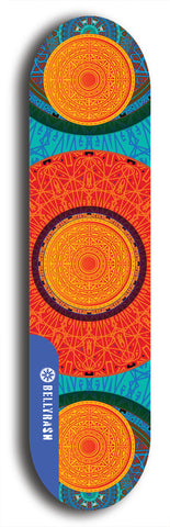 Skateboard deck: Limited edition, North American maple skateboard deck designed by underground artist BellyRash - available widths 7.5 to 8.5 inches in both mellow concave and steep concave shapes. Artwork: DHARMAMECHANIC logo brand popsicle-shaped deck 