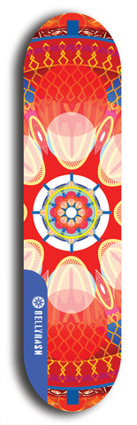 Skateboard deck: Limited edition, North American maple skateboard deck designed by underground artist BellyRash - available widths 7.5 to 8.5 inches in both mellow concave and steep concave shapes. Artwork: DHARMAMECHANIC logo brand popsicle-shaped deck 