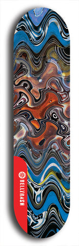 Skateboard deck: Limited edition, North American maple skateboard deck designed by underground artist BellyRash - available widths 7.5 to 8.5 inches in both mellow concave and steep concave shapes. Artwork: ABEX LIQUID brand popsicle-shaped with a multi-colored swirling patterned background