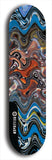 Skateboard deck: Limited edition, North American maple skateboard deck designed by underground artist BellyRash - available widths 7.5 to 8.5 inches in both mellow concave and steep concave shapes. Artwork: ABEX LIQUID brand popsicle-shaped with a multi-colored swirling patterned background