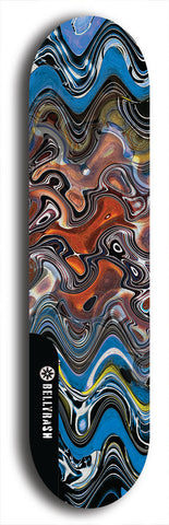 Skateboard deck: Limited edition, North American maple skateboard deck designed by underground artist BellyRash - available widths 7.5 to 8.5 inches in both mellow concave and steep concave shapes. Artwork: ABEX LIQUID brand popsicle-shaped with a multi-colored swirling patterned background