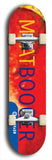 Limited edition, North American maple skateboard deck designed by underground artist BellyRash - available widths 7.5 to 8.5 inches in both mellow concave and steep concave shapes. Artwork: MEATBOOGER brand popsicle-shaped with large word logo on a multi-colored patterned background