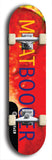 Limited edition, North American maple skateboard deck designed by underground artist BellyRash - available widths 7.5 to 8.5 inches in both mellow concave and steep concave shapes. Artwork: MEATBOOGER brand popsicle-shaped with large word logo on a multi-colored patterned background