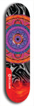 Skateboard deck: Limited edition, North American maple skateboard deck designed by underground artist BellyRash - available widths 7.5 to 8.5 inches in both mellow concave and steep concave shapes. Artwork: DHARMAMECHANIC logo brand popsicle-shaped deck 