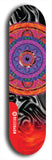 Skateboard deck: Limited edition, North American maple skateboard deck designed by underground artist BellyRash - available widths 7.5 to 8.5 inches in both mellow concave and steep concave shapes. Artwork: DHARMAMECHANIC logo brand popsicle-shaped deck 