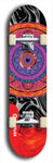 Skateboard deck: Limited edition, North American maple skateboard deck designed by underground artist BellyRash - available widths 7.5 to 8.5 inches in both mellow concave and steep concave shapes. Artwork: DHARMAMECHANIC logo brand popsicle-shaped deck 