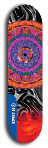 Skateboard deck: Limited edition, North American maple skateboard deck designed by underground artist BellyRash - available widths 7.5 to 8.5 inches in both mellow concave and steep concave shapes. Artwork: DHARMAMECHANIC logo brand popsicle-shaped deck 