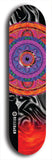 Skateboard deck: Limited edition, North American maple skateboard deck designed by underground artist BellyRash - available widths 7.5 to 8.5 inches in both mellow concave and steep concave shapes. Artwork: DHARMAMECHANIC logo brand popsicle-shaped deck 