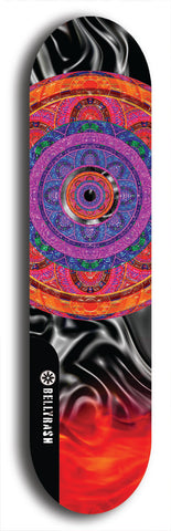 Skateboard deck: Limited edition, North American maple skateboard deck designed by underground artist BellyRash - available widths 7.5 to 8.5 inches in both mellow concave and steep concave shapes. Artwork: DHARMAMECHANIC logo brand popsicle-shaped deck 