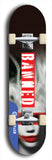 Skateboard deck: Limited edition, North American maple skateboard deck designed by underground artist BellyRash - available widths 7.5 to 8.5 inches in both mellow concave and steep concave shapes. Artwork: BANNED brand popsicle-shaped deck with muted black and white woman with red mask long flowing hair in background