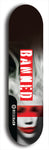 Skateboard deck: Limited edition, North American maple skateboard deck designed by underground artist BellyRash - available widths 7.5 to 8.5 inches in both mellow concave and steep concave shapes. Artwork: BANNED brand popsicle-shaped deck with muted black and white woman with red mask long flowing hair in background