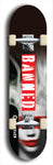 Skateboard deck: Limited edition, North American maple skateboard deck designed by underground artist BellyRash - available widths 7.5 to 8.5 inches in both mellow concave and steep concave shapes. Artwork: BANNED brand popsicle-shaped deck with muted black and white woman with red mask long flowing hair in background