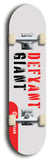 Skateboard deck: Limited edition, North American maple skateboard deck designed by underground artist BellyRash - available widths 7.5 to 8.5 inches in both mellow concave and steep concave shapes. Artwork: DEFYANT GIANT logo brand popsicle-shaped deck